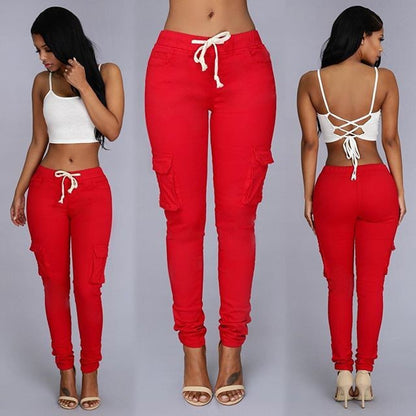 Women's multi-bag casual pants Women dealsniper-net Gules 3XL