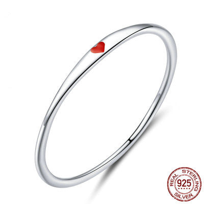 925 Sterling Silver Round Circle Pure Finger Ring Simple Heart Engrave Rings Jewelry dealsniper-net Red Number 6