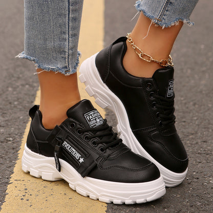 Lace-up Sports Shoes With Side-Zipper Design Fashion Women dealsniper-net Black Size36