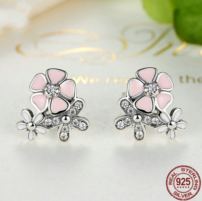 Sterling Silver Daisy Cherry Blossom Earrings Jewelry dealsniper-net