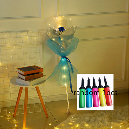 LED Luminous Balloon Rose Bouquet Transparent Bobo Ball Rose Deals dealsniper-net Blue rose And pump