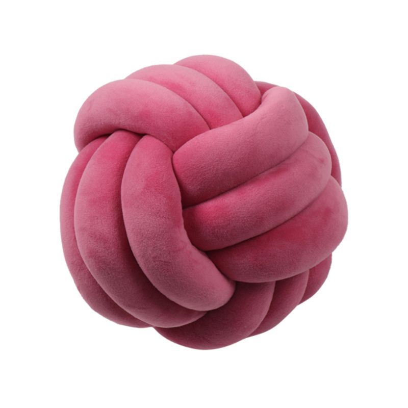 Knotted Plush Ball Design Round Throw Pillow House DealSniper.net Light Rose red 20cm
