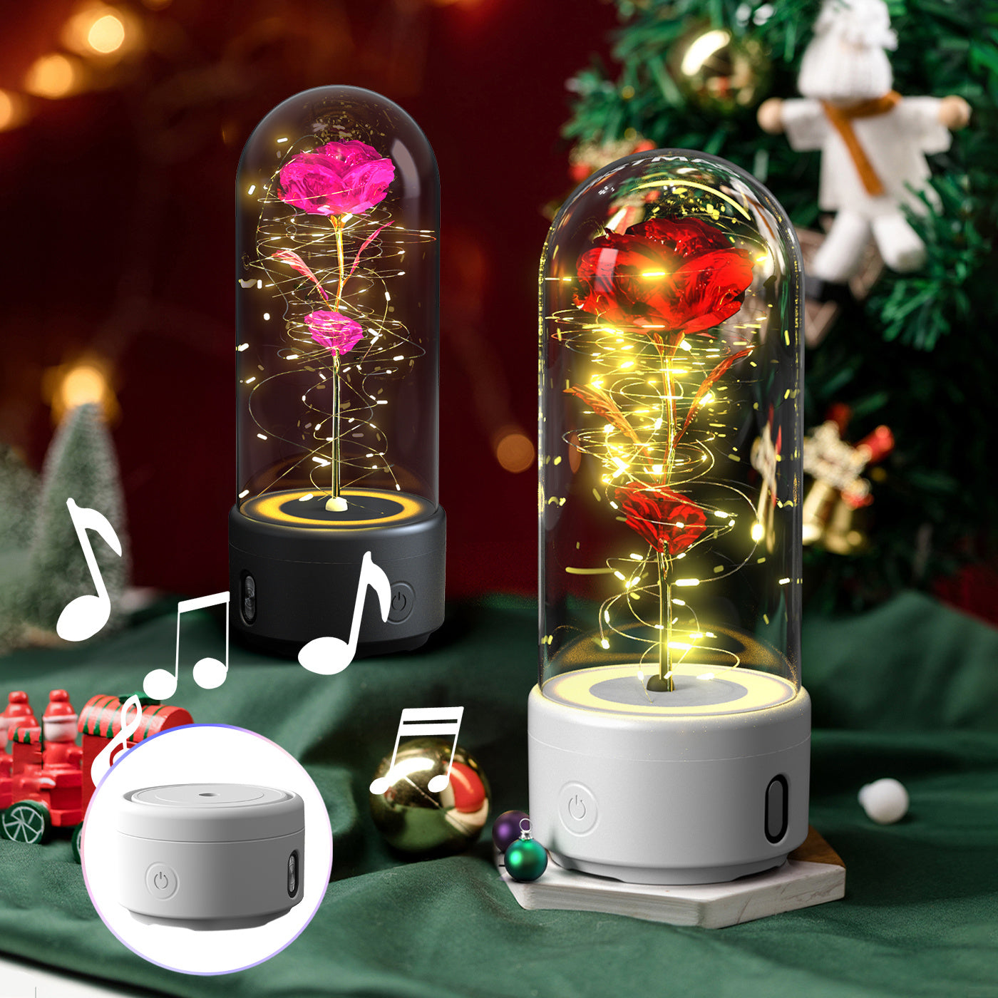 Creative 2 In 1 Rose Flowers LED Light And Bluetooth Speaker