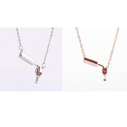 Wine Bottle Cup Pendant Necklace For Women Girls Wine Glass Jewelry dealsniper-net 1 Rose Gold+1 Silvery