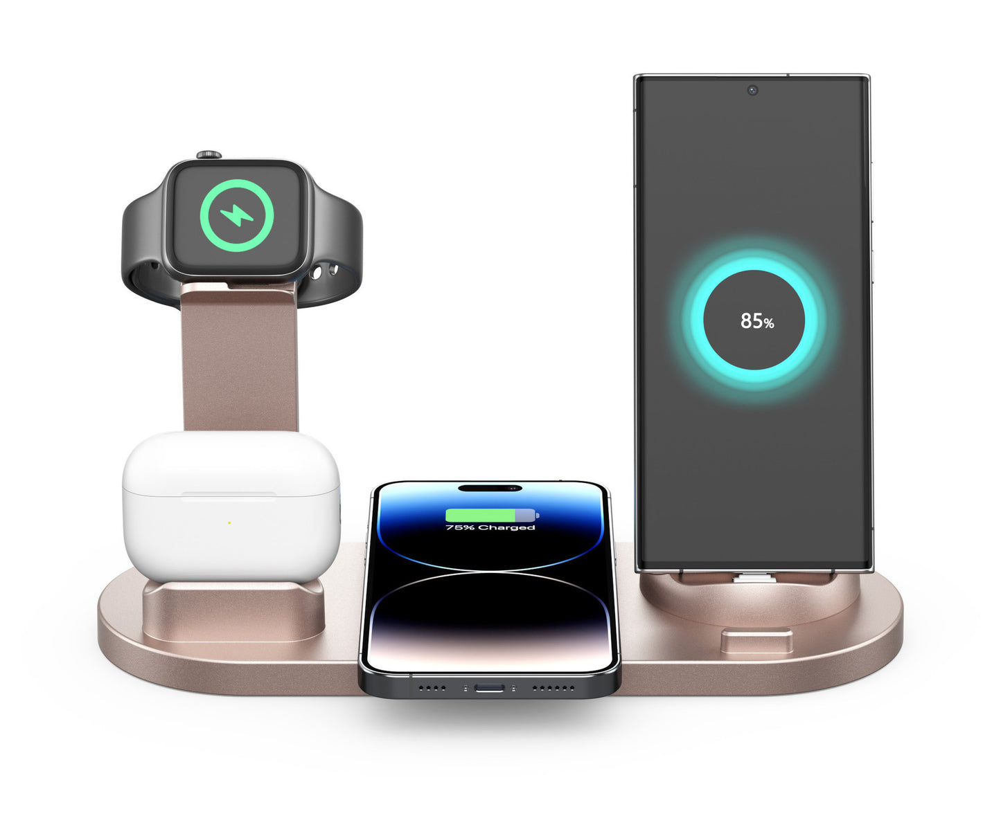 Three in one wireless charger Electronics DealSniper.net Rose Gold