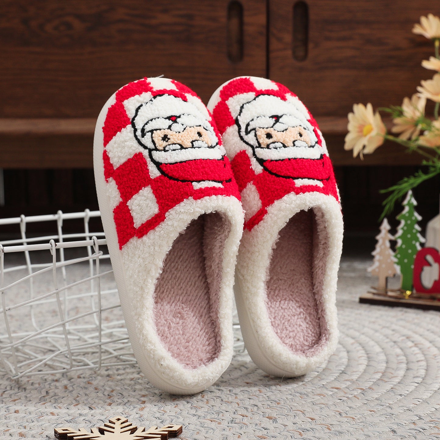 New Christmas Plaid Santa Claus Slippers Winter Indoor Women dealsniper-net