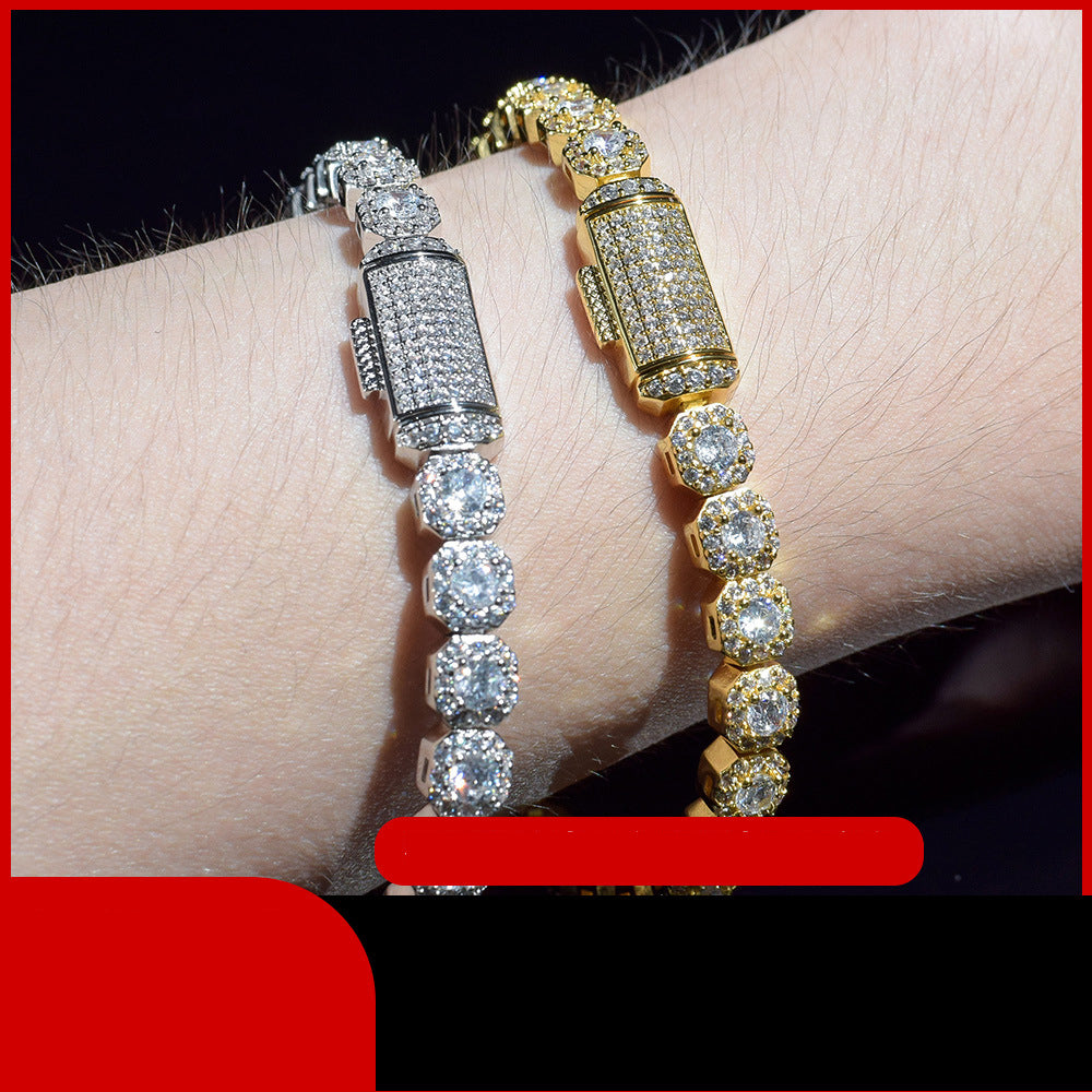 Cross-Border 6mm Ice-Clear Zircon Tennis Chain Men's Hip-Hop Jewelry Gym From House