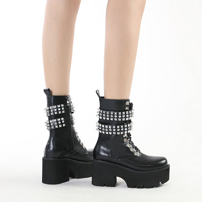 Gothic Style Fashion Rivet Mid-calf Boots For Women Women dealsniper-net