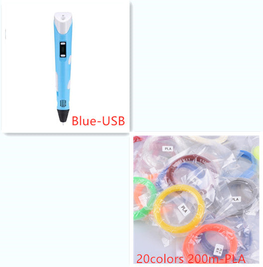 3D print pen 3D pen two generation graffiti 3D stereoscopic Kids dealsniper-net Blue set USB