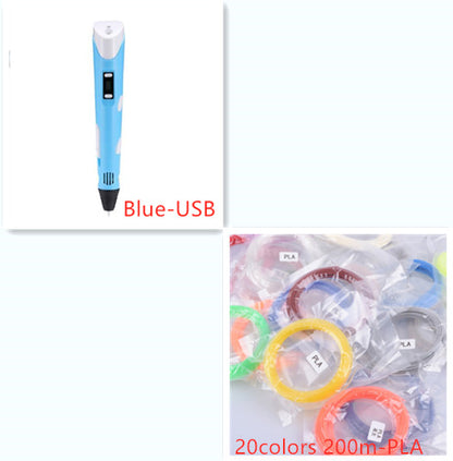 3D print pen 3D pen two generation graffiti 3D stereoscopic Kids dealsniper-net Blue set USB
