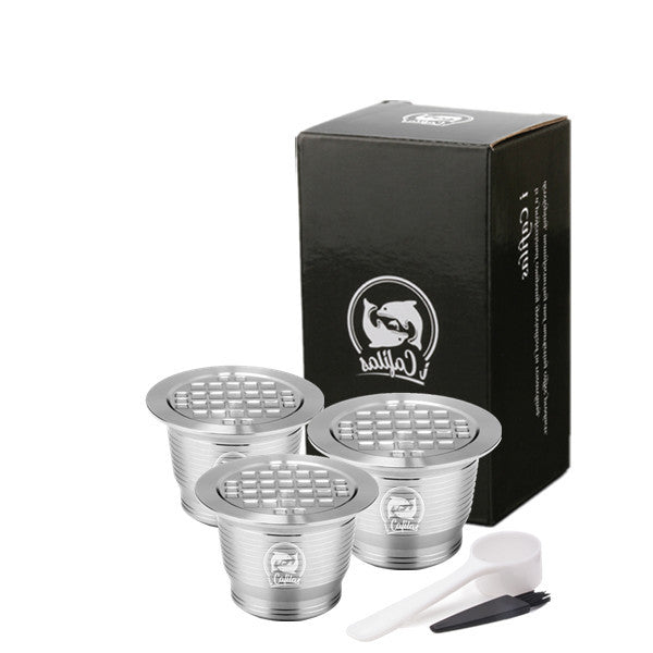 Stainless Steel Reusable Nespresso Refillable Coffee Capsule Pod Filter Kitchen DealSniper.net 3Square hole