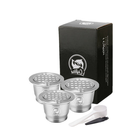 Stainless Steel Reusable Nespresso Refillable Coffee Capsule Pod Filter Kitchen DealSniper.net 3Square hole