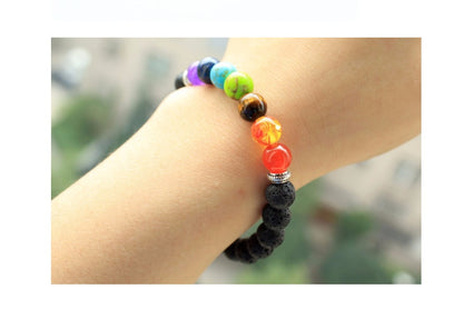 Handmade Black Lava Seven Chakra Healing Balance Beaded Bracelet Jewelry dealsniper-net