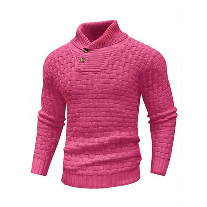 Men's Slim Turtleneck Sweater With Button Design Fashion Men DealSniper.net Rose Red L