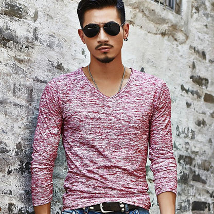 Long Sleeve T-Shirt Men Spring Autumn Fashion Men DealSniper.net Red 3XL