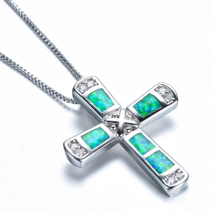 Cross pendant necklace Jewelry dealsniper-net Green