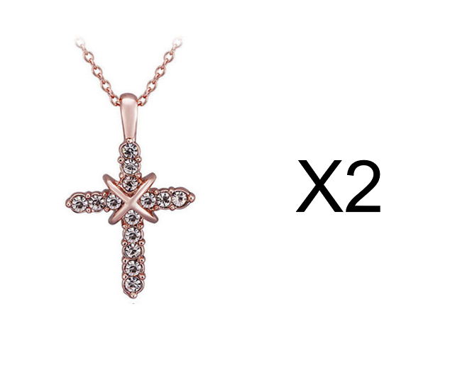 Studded Jesus Cross Necklace Clavicle Chain Jewelry dealsniper-net 2XRose Gold