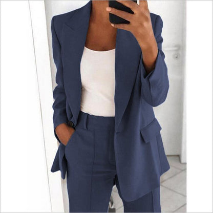 Ins Button Casual Suit Fashion Long-sleeved Lapel Blazer Jacket Women Gym From House Dark Blue 4XL
