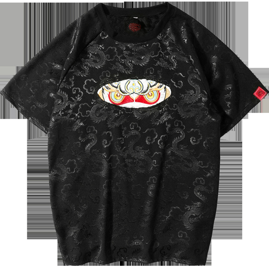 Embroidered Sun Wukong Retro Dragon T-Shirt Men DealSniper.net