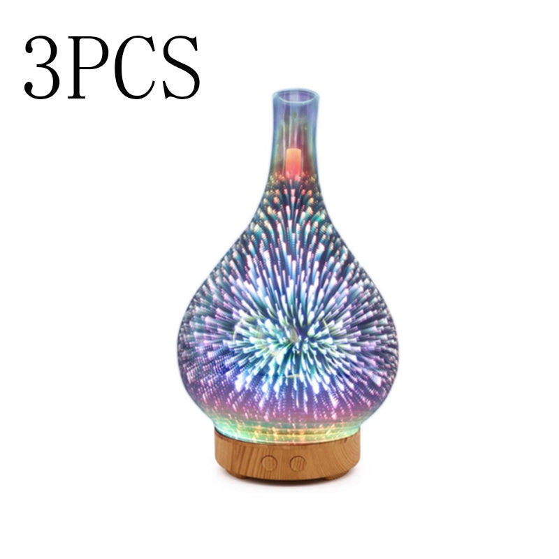 3D Glass Aroma Diffuser Colorful Lamp Humidifier Night Light Home Decor dealsniper-net A US 3pcs