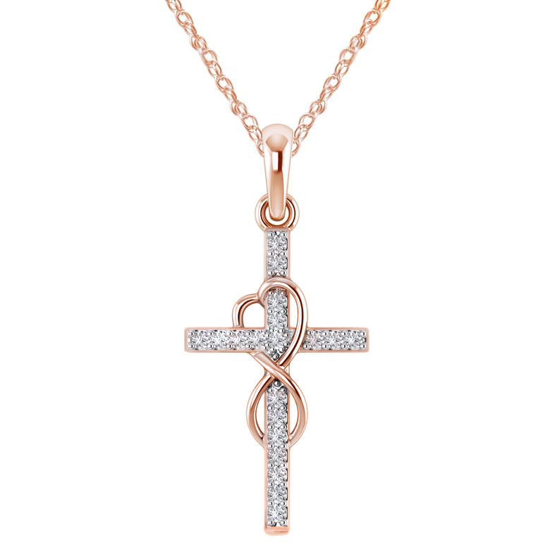 Alloy Pendant With Diamond And Eight-character Cross Necklace Jewelry dealsniper-net Rose gold 1PC