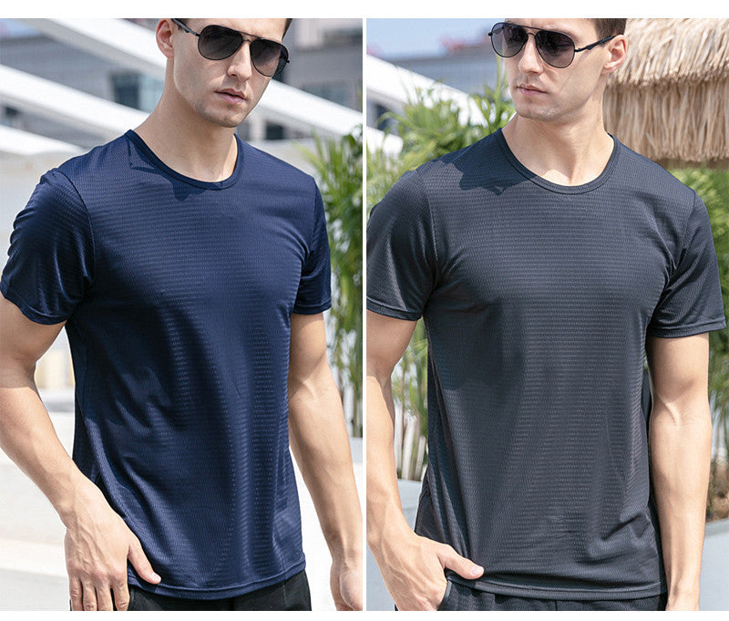 Ice Silk Short Sleeve T-shirt Men's Summer T-shirt Men DealSniper.net 2pcs crew neck navy to black 2XL