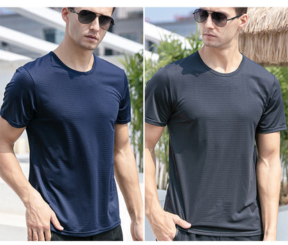 Ice Silk Short Sleeve T-shirt Men's Summer T-shirt Men DealSniper.net 2pcs crew neck navy to black 2XL