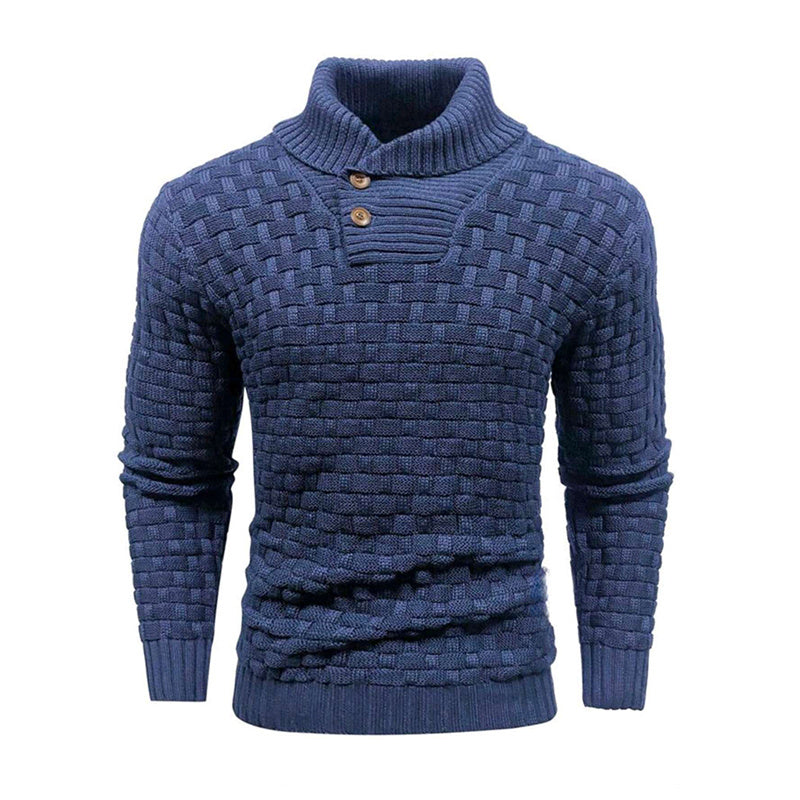 Men's Slim Turtleneck Sweater With Button Design Fashion