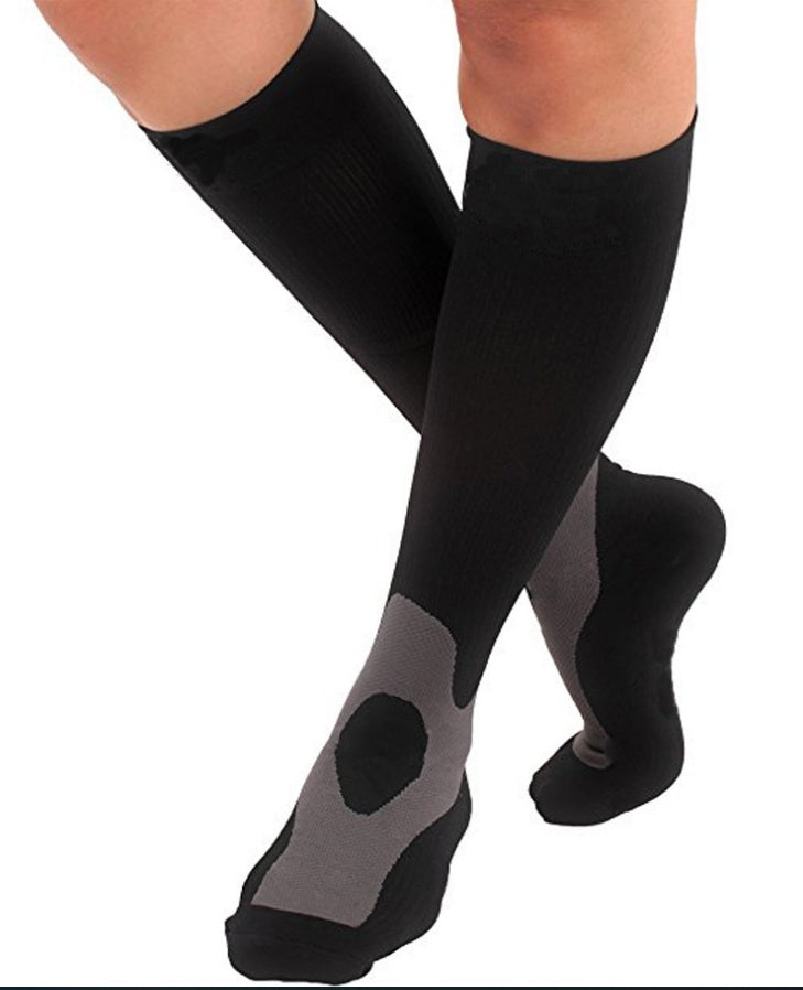 Compressed sports socks running basketball football socks Men dealsniper-net Black L XL