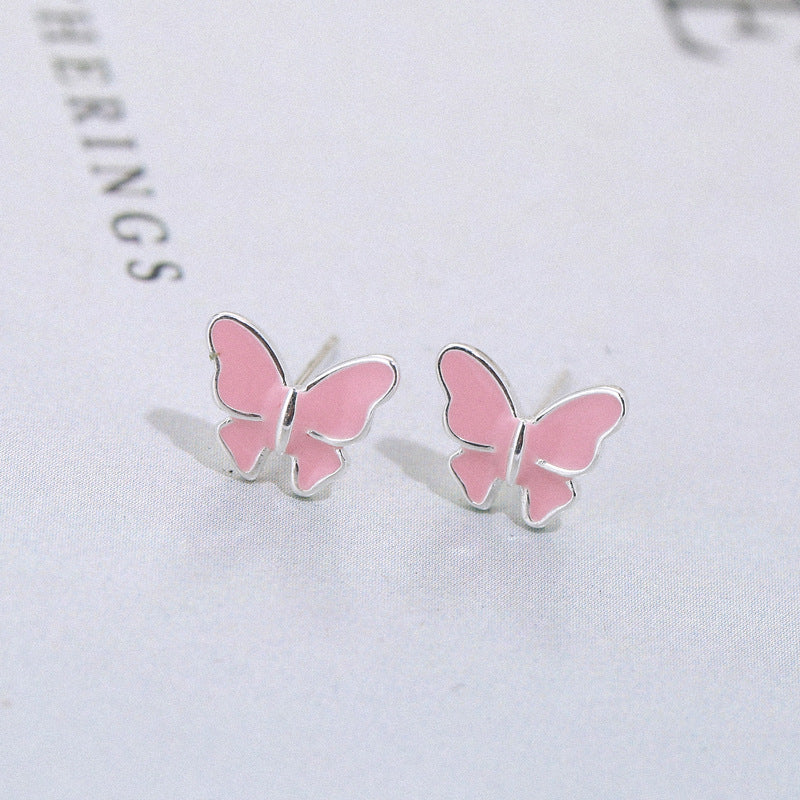 Sterling silver stud earrings literary cute butterfly stud earrings Korean fashion earrings Jewelry DealSniper.net