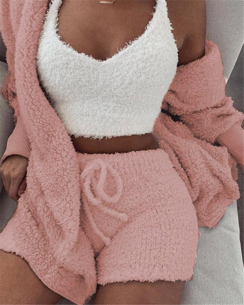 3 pcs Womens Clothing Long Sleeve Pajama Set Women dealsniper-net Pink L