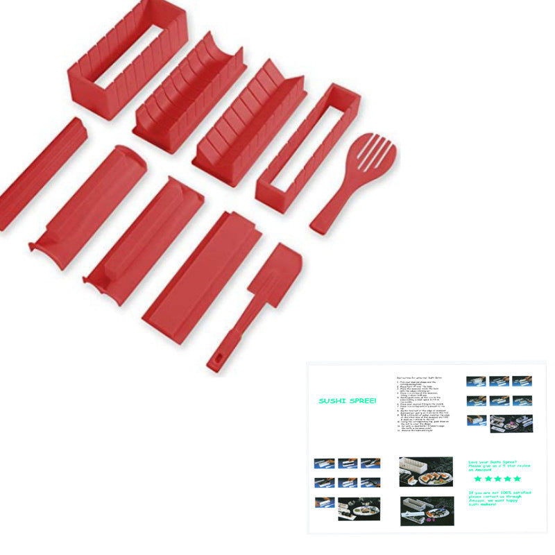 DIY Rice Ball Sushi Maker Mold Kitchen Sushi Making Tool Set Kitchen DealSniper.net Red 10pcs
