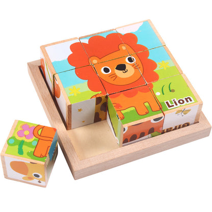 High-grade Six-face Picture Wooden Jigsaw 3D Puzzle Toys Gifts