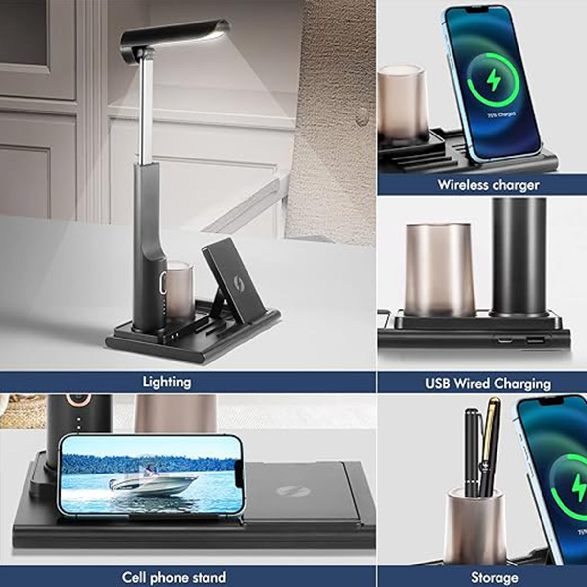 3 In 1 Multifunctional Led Desk Light  With 15W Fast Wireless Charger