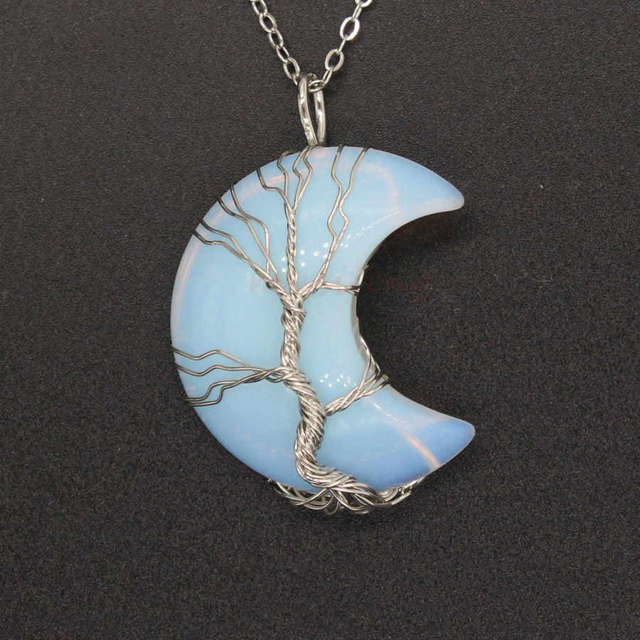 Natural Crystal Moon Pendant Jewelry dealsniper-net Protein