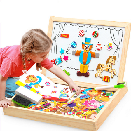 Wooden Magnetic Puzzle Toys Children 3D Puzzle Box Figure