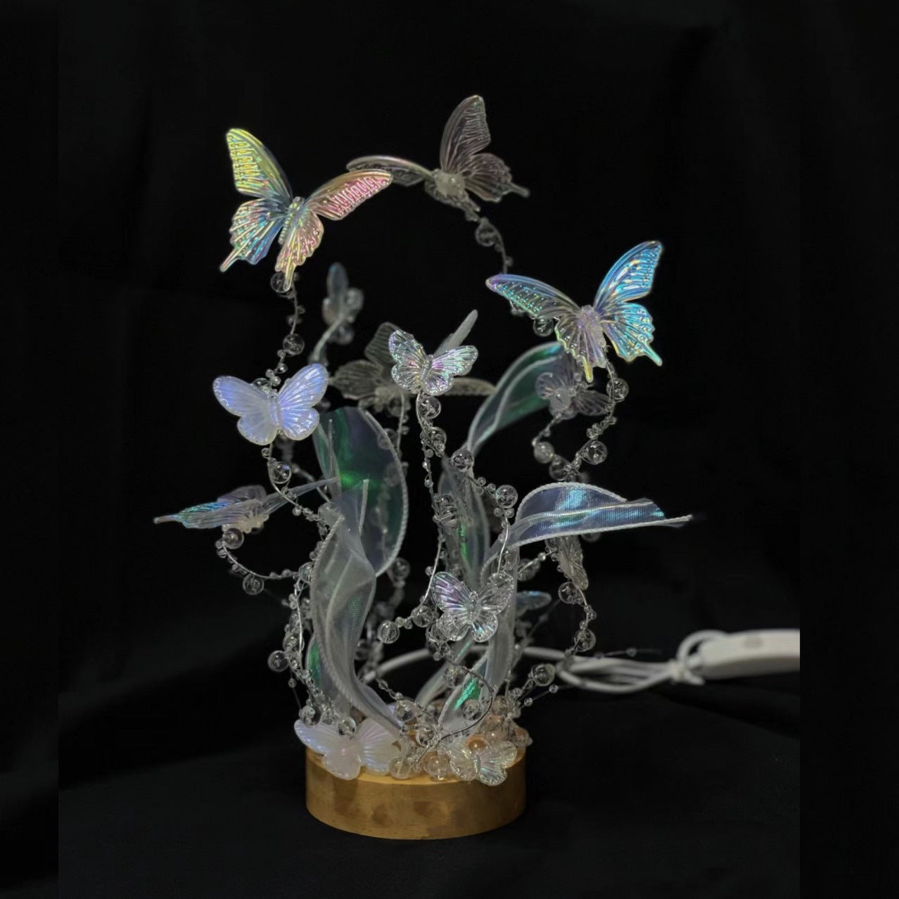 Handmade Diy Butterfly Crystal Small Night Lamp Bedside Ambience Light Home Decor Gym From House