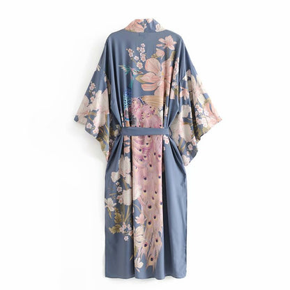 Peacock flower print gown Women dealsniper-net Blue L