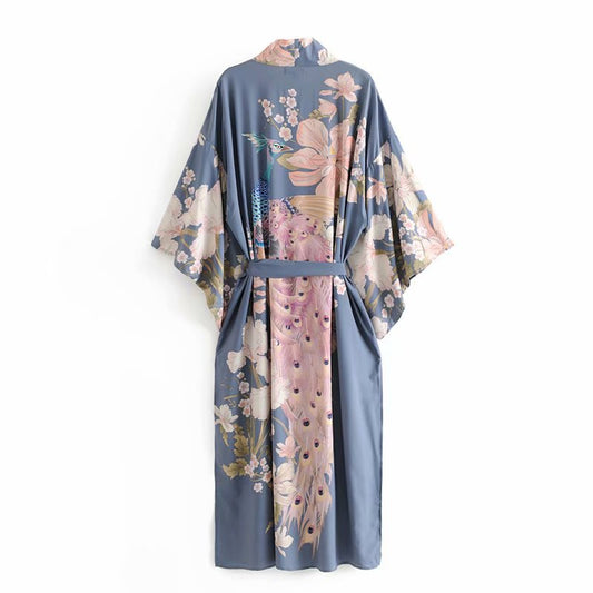 Peacock flower print gown Women dealsniper-net Blue L