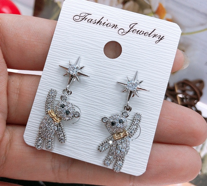 Female bear silver earrings Jewelry dealsniper-net