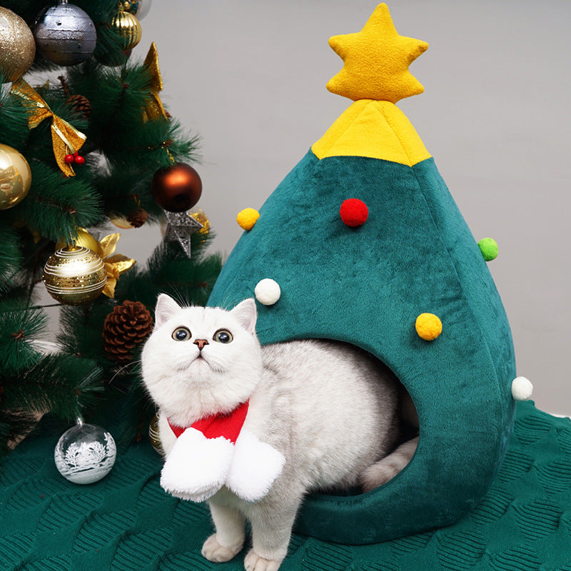 Christmas Tree Pet Bed Winter Warm Pet Nest Pets Gym From House