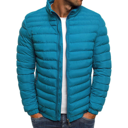 Men Jacket Zipper Solid Color Long Sleeves Pockets Overcoat Men DealSniper.net Light Blue 2XL