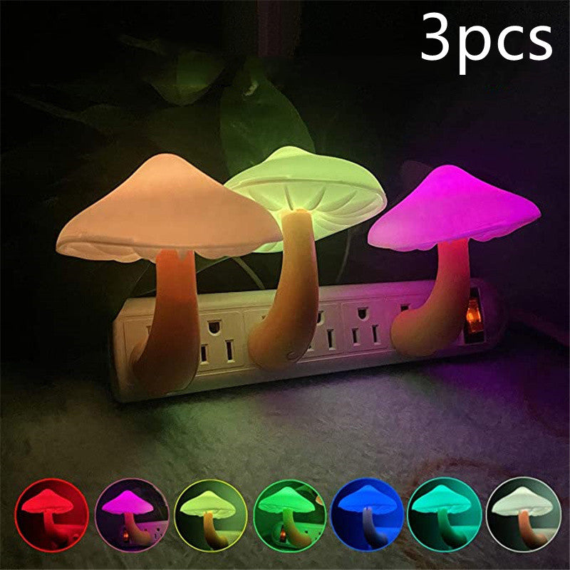 LED Night Light Mushroom Wall Socket Lamp EU US Plug Warm White