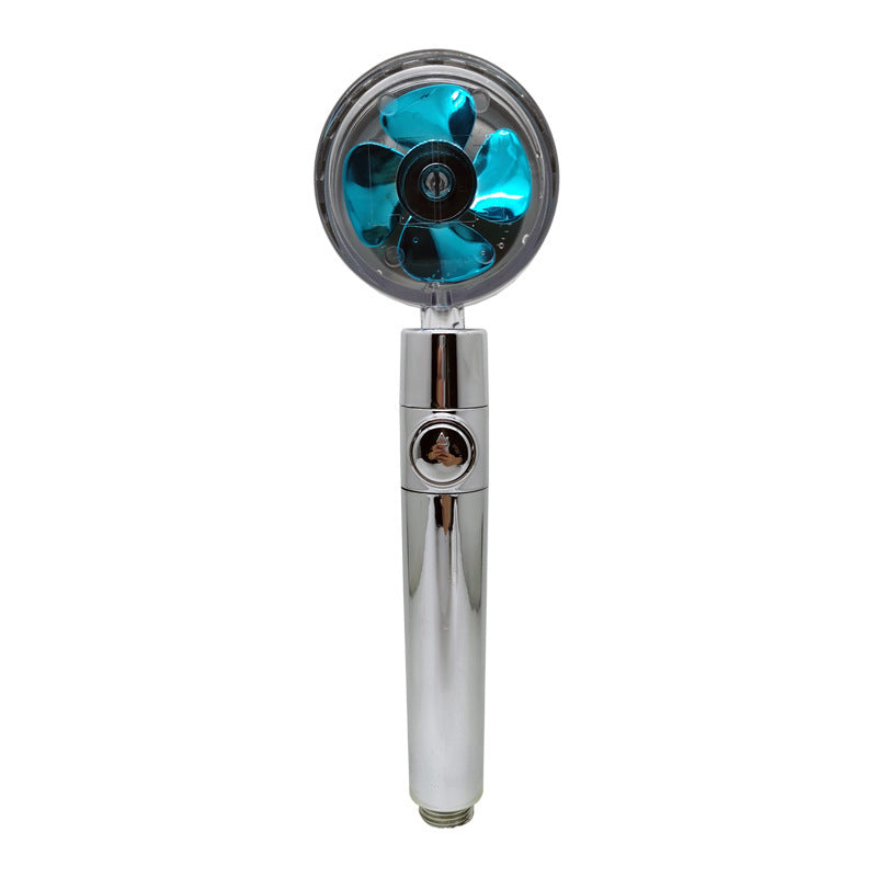 Propeller Driven Shower Head With Stop Button And Cotton Filter