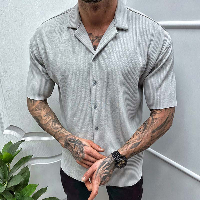 Men's Cardigan Solid Color Short Sleeve Shirt Men DealSniper.net