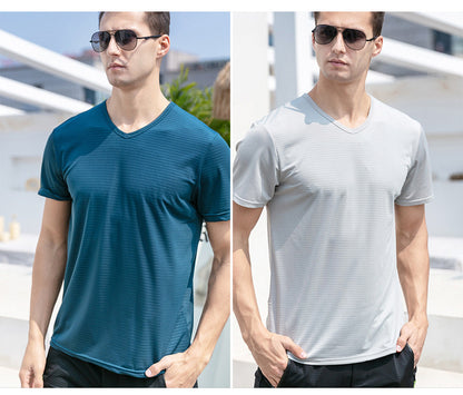 Ice Silk Short Sleeve T-shirt Men's Summer T-shirt Men DealSniper.net 2pcs crew neck blue to grey 2XL