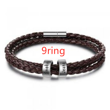 Personalized Mens Braided Genuine Leather Bracelet Stainless Steel