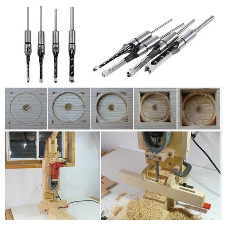 Square Hole Saws Auger Drill Bit Cut Mortising Chisel Woodworking Tool Set Home dealsniper-net