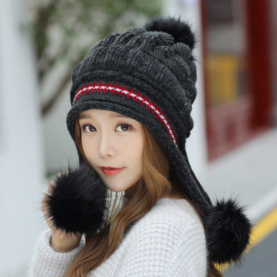 Cozy Knit Fleece-Feel Beanie With Ear Flaps & Pompom