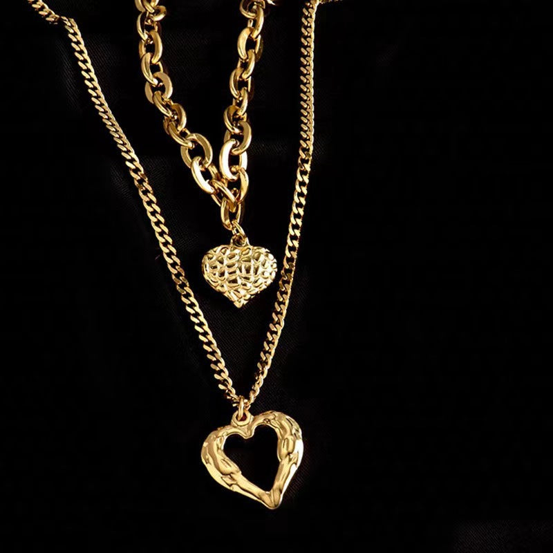 Titanium Steel Angel Wings Love Necklace Irregular Folds 2 Heart Love Jewelry Gym From House